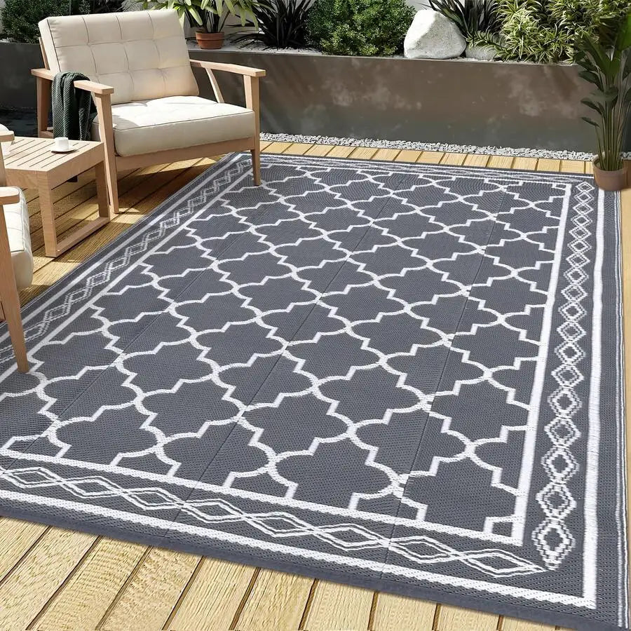 Geometric Outdoor Rug Waterproof Patio Mat For Balcony Camping