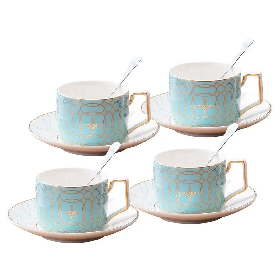 Porcelain Tea Set For 4 With Cups Saucers And Spoon