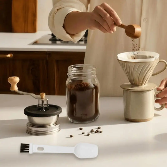 Stainless Steel Manual Coffee Grinder Set, for 70mm Wide-Mouth Mason Jars - A Manual Burr Grinder Perfect for Fresh Coffee, Great for Camping and Home Brewing