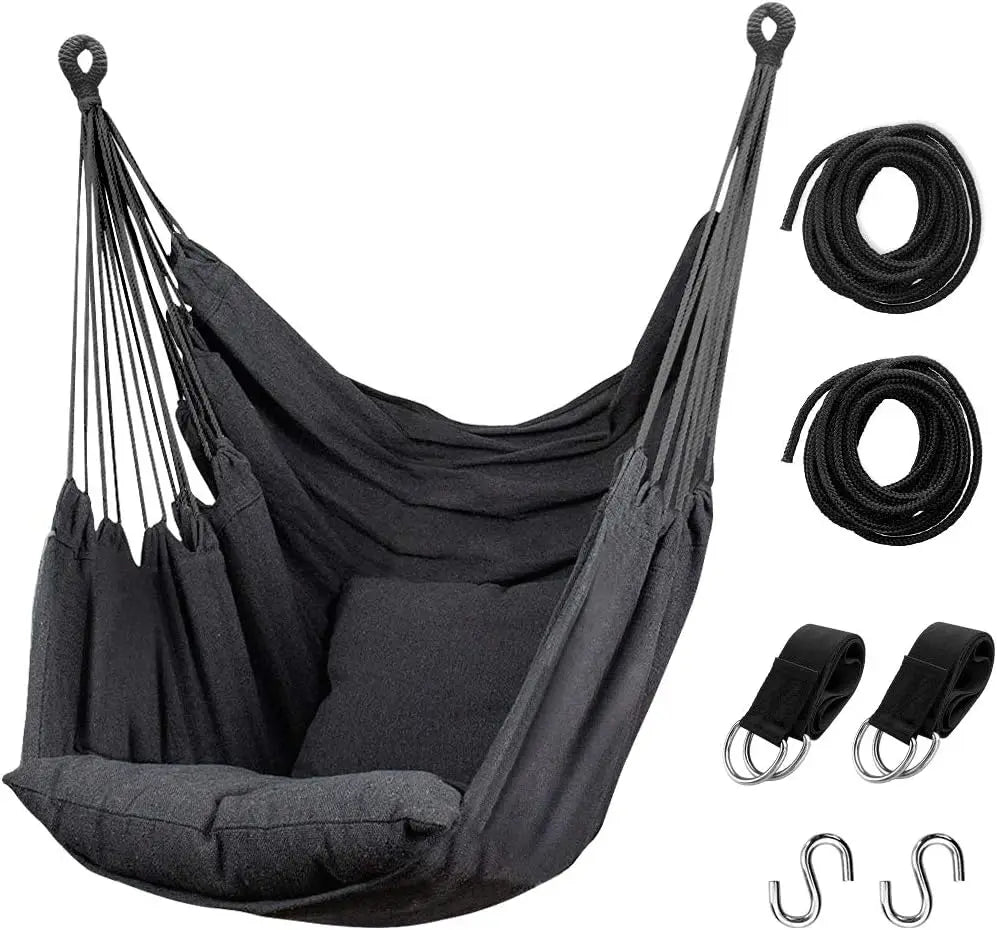 Hammock Chair Hanging Rope Swing, Max 300 Lbs Hanging Chair with Pocket & Durability Perfect for Outdoor, Home, Bedroom, Patio,