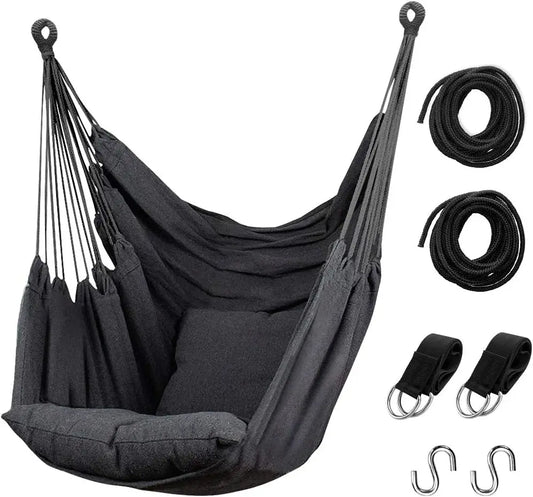 Hammock Chair Hanging Rope Swing, Max 300 Lbs Hanging Chair with Pocket & Durability Perfect for Outdoor, Home, Bedroom, Patio,