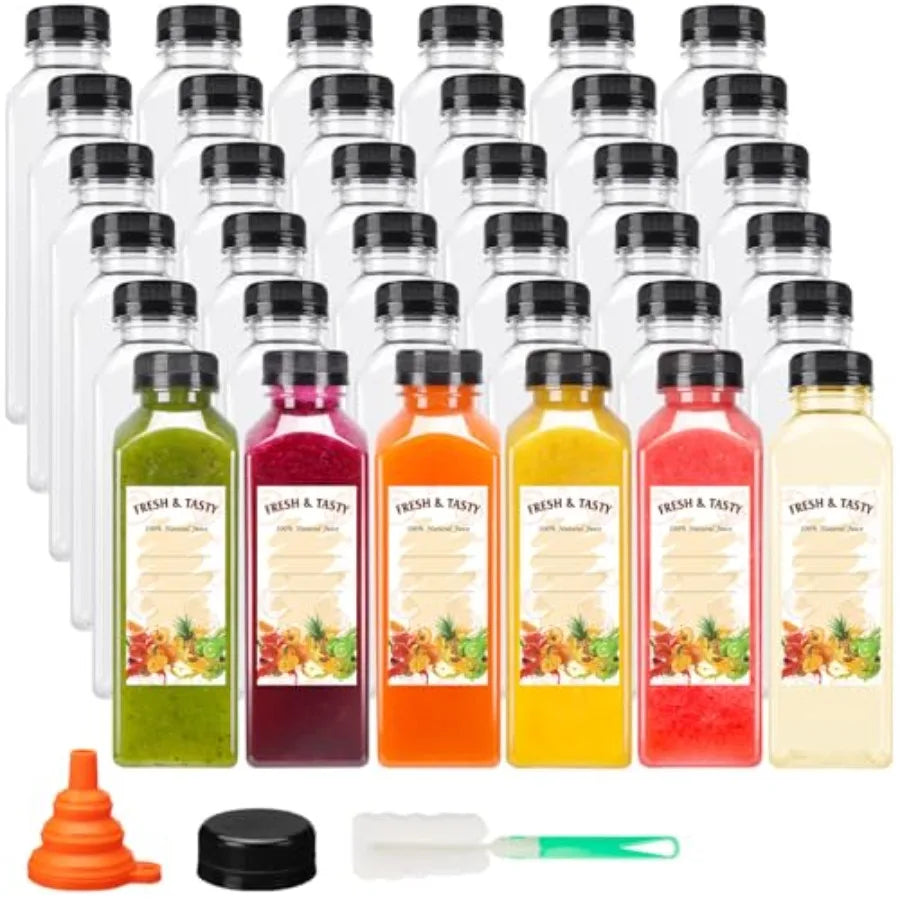 202636pcs 16oz Empty Plastic Juice Bottles with Caps Reusable Clear Bulk Beverage Containers Ideal for Packaging Fresh Juice Mi