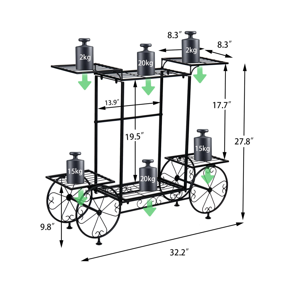 Garden Cart Stand Flower Pot Holder Display Rack Home Plant Stand - Multi-Functional Garden Storage Organizer