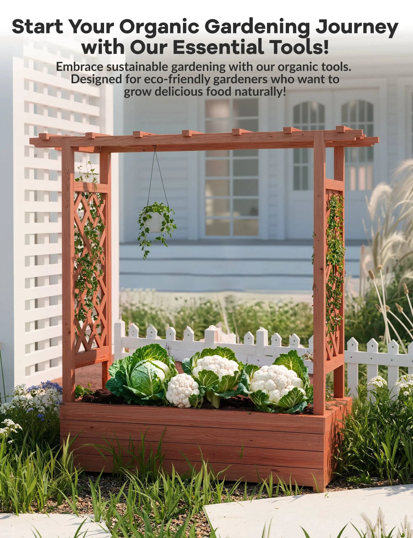 HiMISS Elevated Wooden Garden Bed With Trellis System