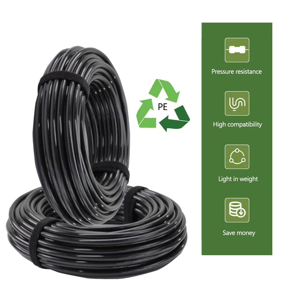 10/20/30/50M OD-6mm 8mm 12mm Black PE Garden Hose Pressure-Proof 4/6mm 5/8mm 9/12mm Drip Irrigation Pipe 3/8" 1/4" Watering Tube