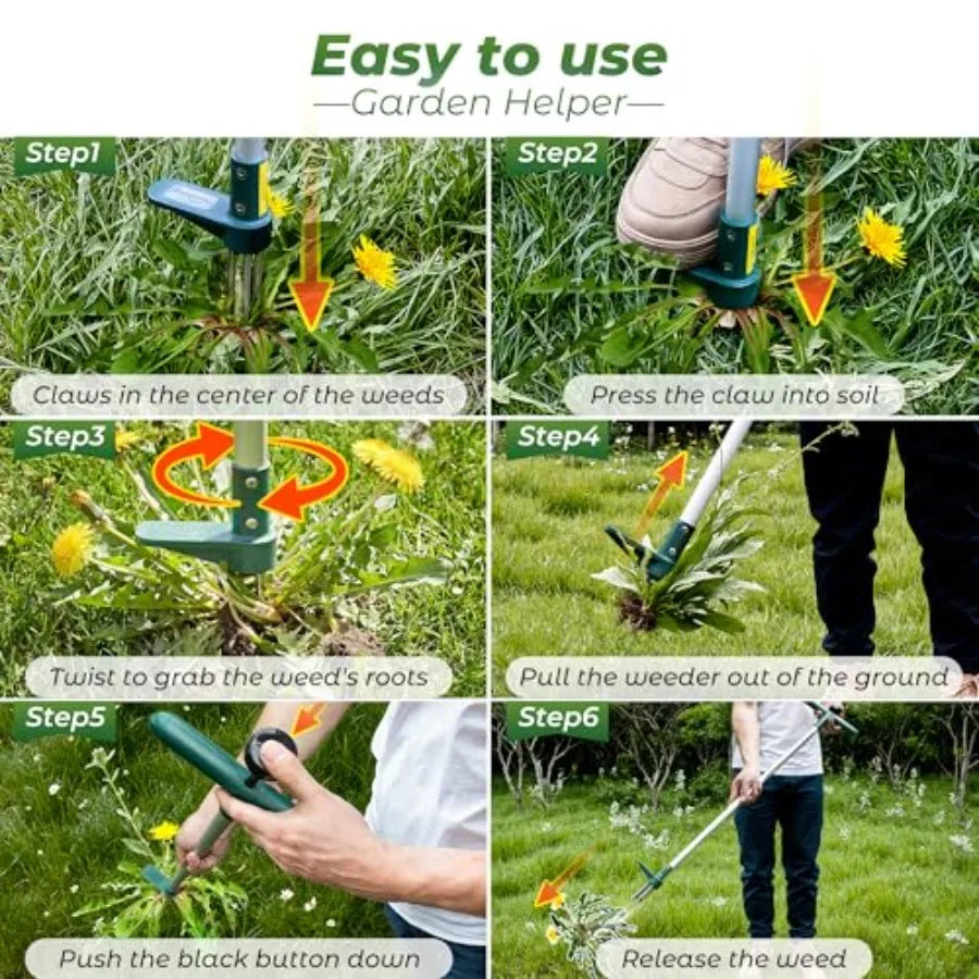 Weed Puller, Stand Up Weeder Hand Tool, Long Handle Garden Weeding Tool with 3 Claws, Hand Weed Hound Weed Puller for Dandelion