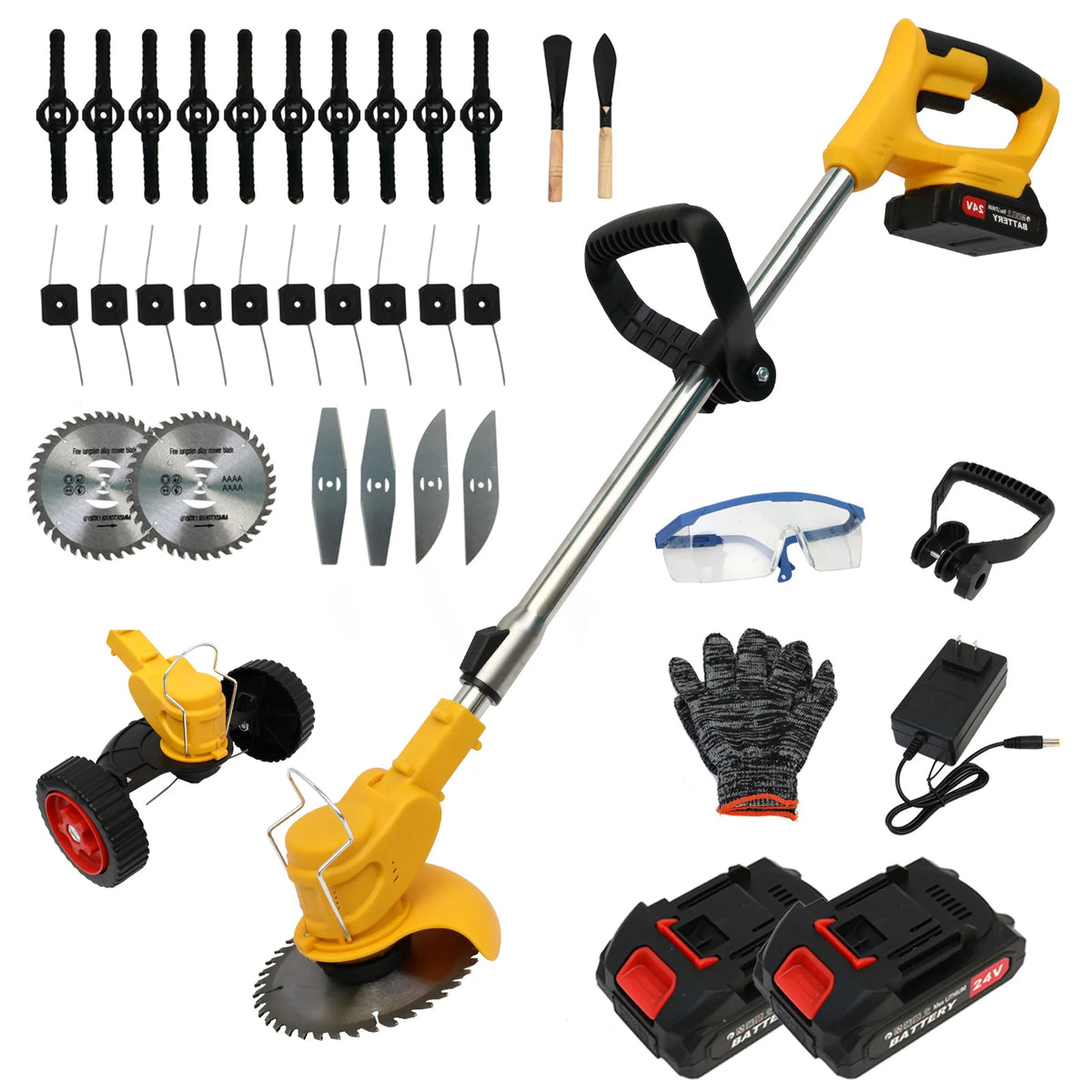 21V Cordless Grass Trimmer Electric 3-in-1 Lightweight with 2x2.0Ah Lithium-ion Batteries Charger Lawn Mower Edger Brush Cutter