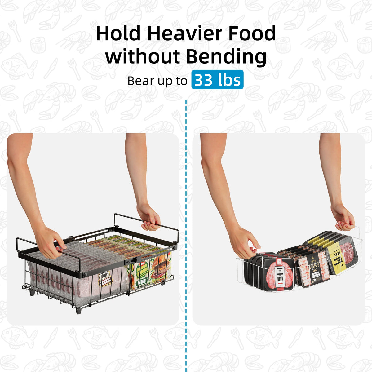 2/4 Pack Expandable Chest Freezer Basket Organiser, Stackable Metal Wire Kitchen Storage Boxes with Fold Down Handles, Pantry Freezer Storage Bins for Bulk Meat & Frozen Food