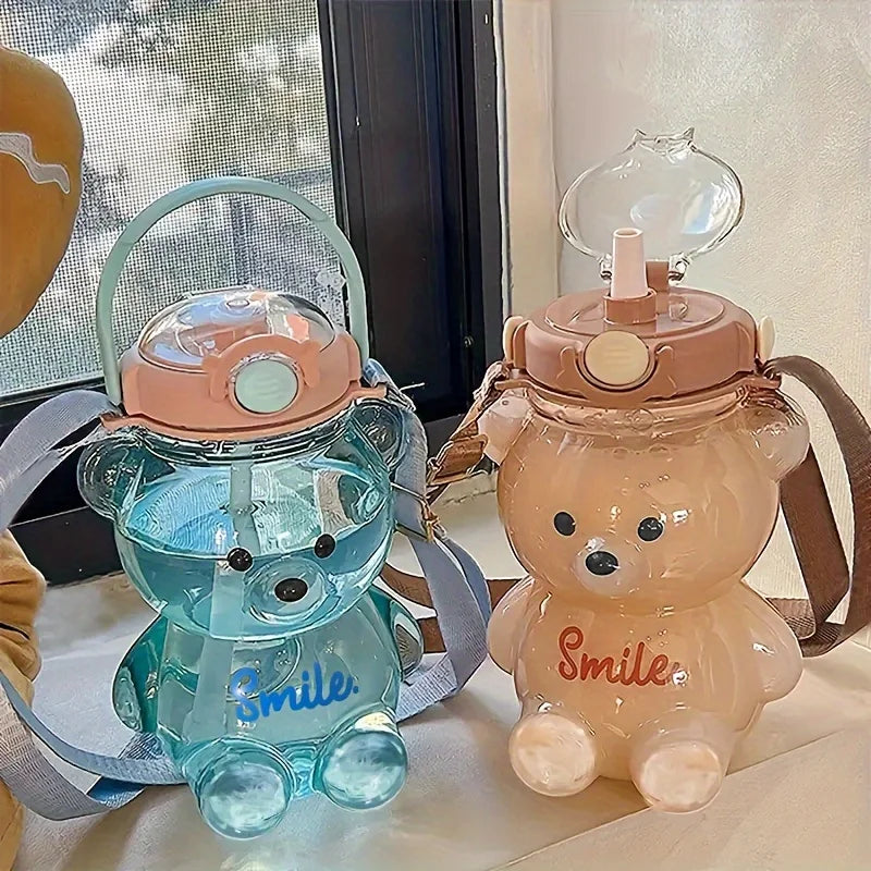 Cute Bear Cup Tumbler With Flip Top Straw Water Bottle