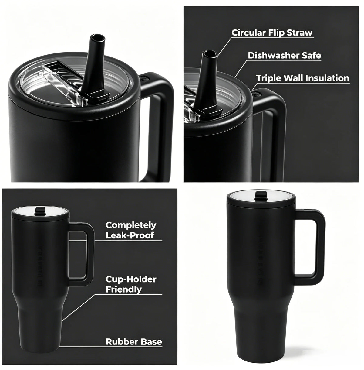 40oz Cream Insulated Stainless Steel Water Bottle | HYD Traveler Flip Straw Tumbler with Handle