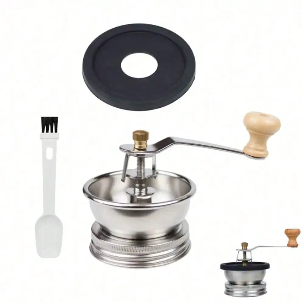 Stainless Steel Manual Coffee Grinder Set, for 70mm Wide-Mouth Mason Jars - A Manual Burr Grinder Perfect for Fresh Coffee, Great for Camping and Home Brewing