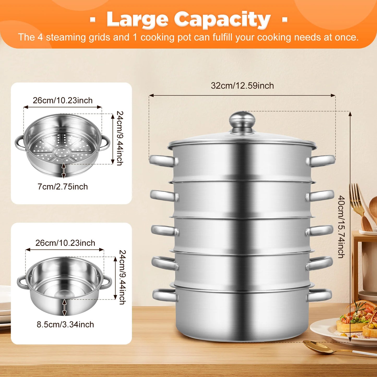 Stainless Steel Steamer Pot With Lid And Handles Dishwasher Safe