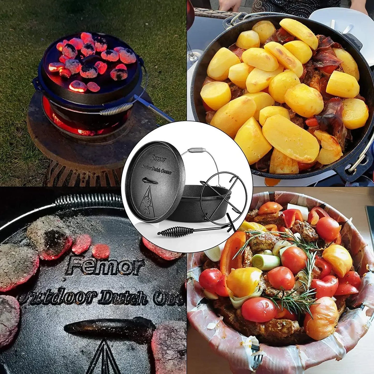 Homfa Cast Iron Dutch Oven 5.8L Outdoor Camping Cookware Pot