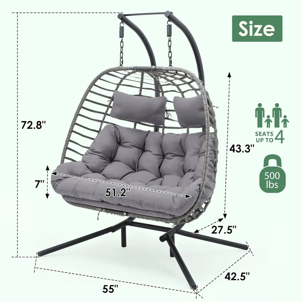 XIAOLANG Double Egg Swing Chair With Stand Rattan Outdoor Patio