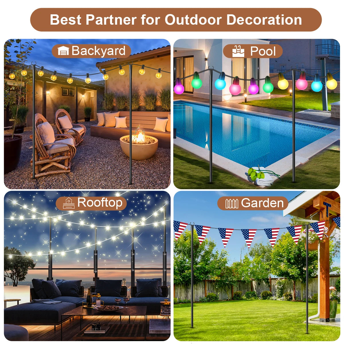 Aiopp Heavy Metal String Light Poles With Fork Patio