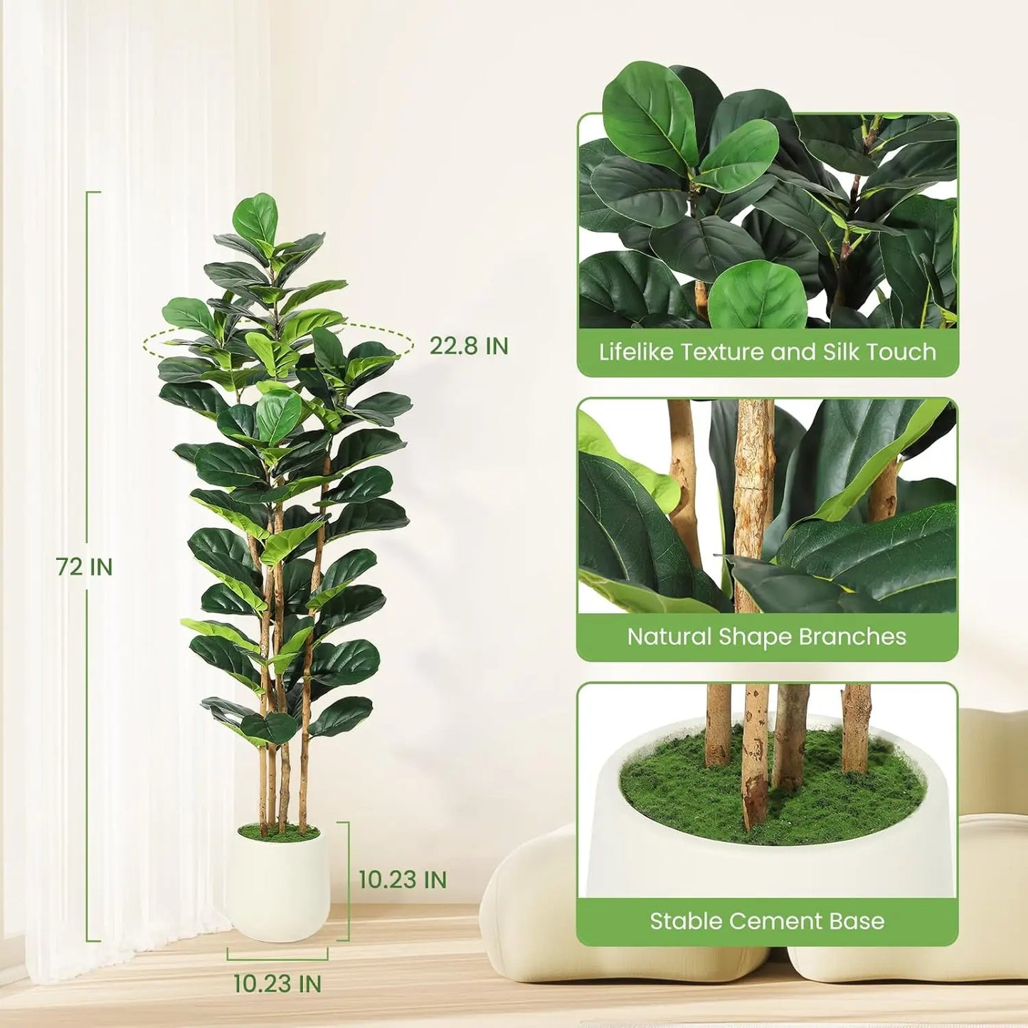 HiMISSCN Fiddle Leaf Fig Tree With Pot Artificial Indoor Plant