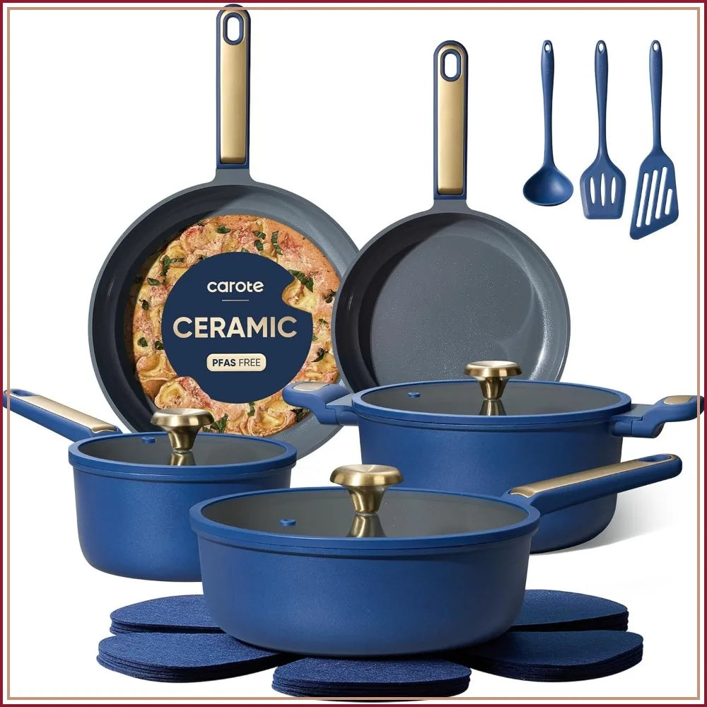 Ceramic Nonstick Cookware Set, PFAS and PTFE Free, Safe