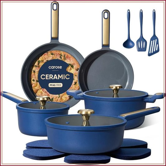 Ceramic Nonstick Cookware Set, PFAS and PTFE Free, Safe