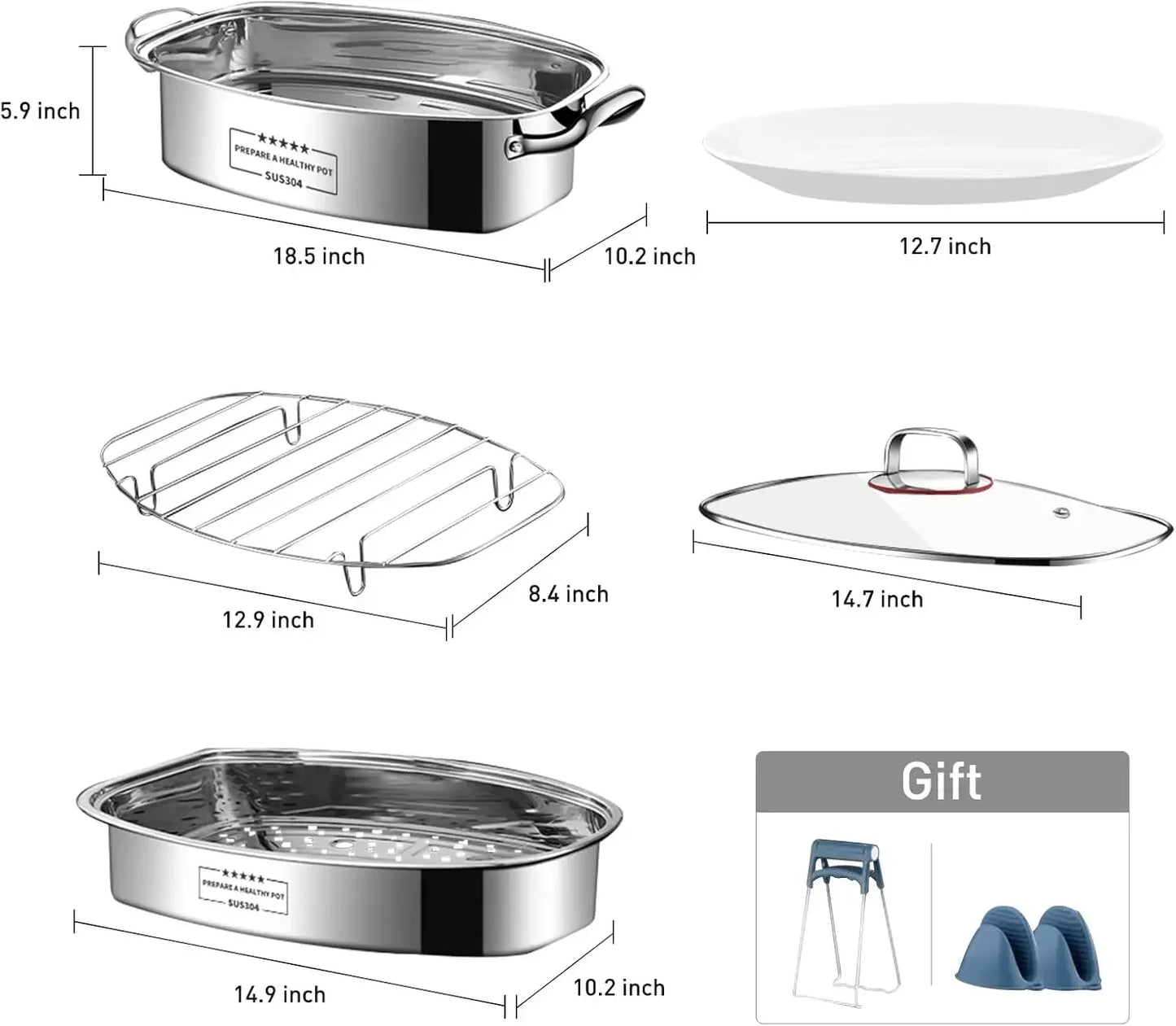 Two Tier Stainless Steel Fish Steamer Stockpot Cookware With Rack