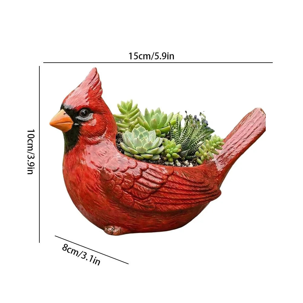2PCS Red Cardinal Succulent Planter Gardening Set – Resin Flower Pots with 1 Mini Garden Trowel Tool, Creative Succulent Pots for Indoor & Outdoor Decor, Ideal Gift for Plant Lovers