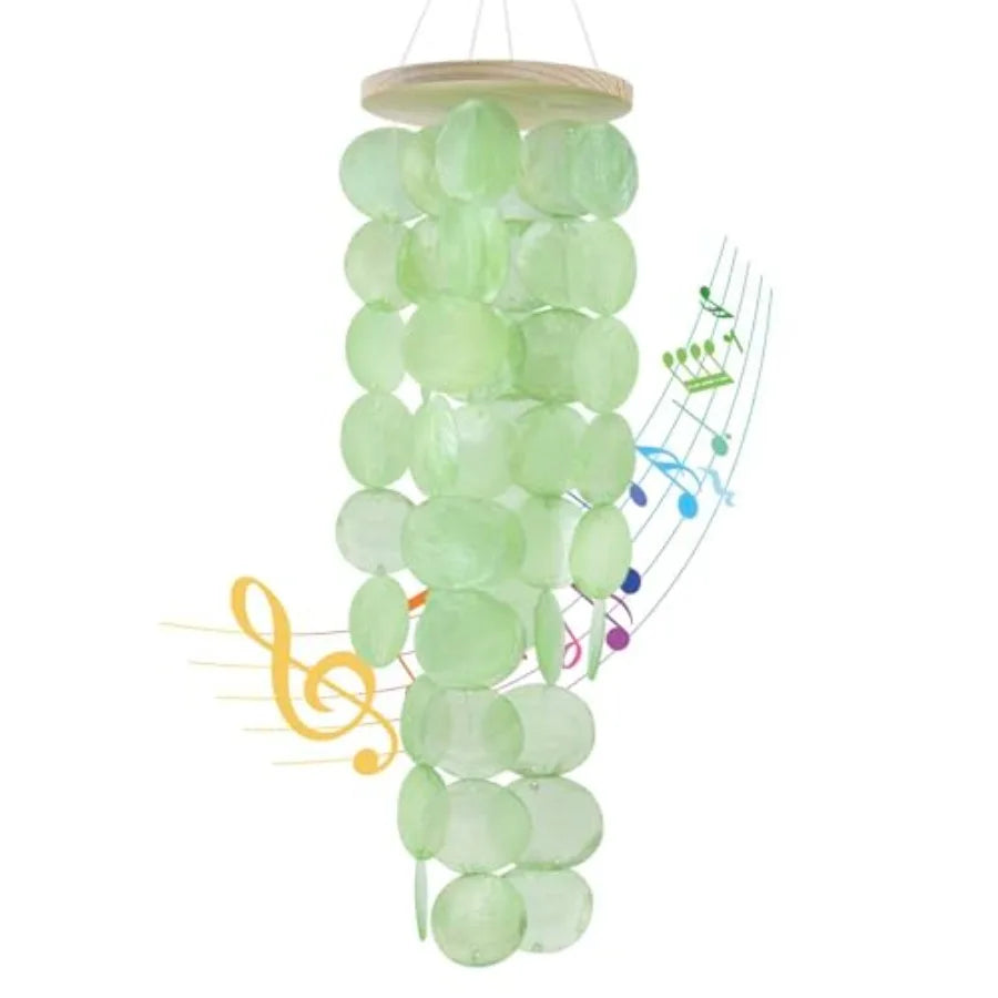 Handmade Capiz Shell Outdoor Wind Chime, Coastal Blue Elegant Garden Decor
