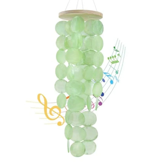 Handmade Capiz Shell Outdoor Wind Chime, Coastal Blue Elegant Garden Decor