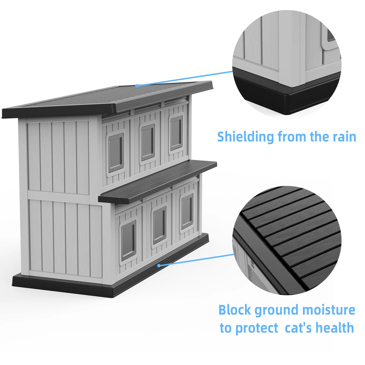 2-Tier Resin Cat House, Weatherproof Double Layer Outdoor Cat Apartment with Multiple Access Doors for Indoor Outdoor Use