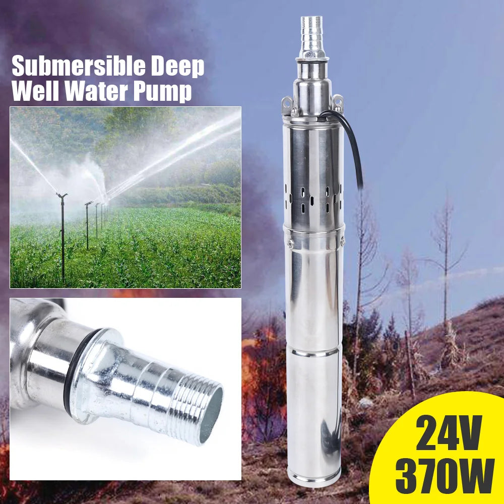 2m³//H Solar Water Pump 24V 370W Submersible Deep Well Pump Stainless Steel for Villages Families Farms Camping Car