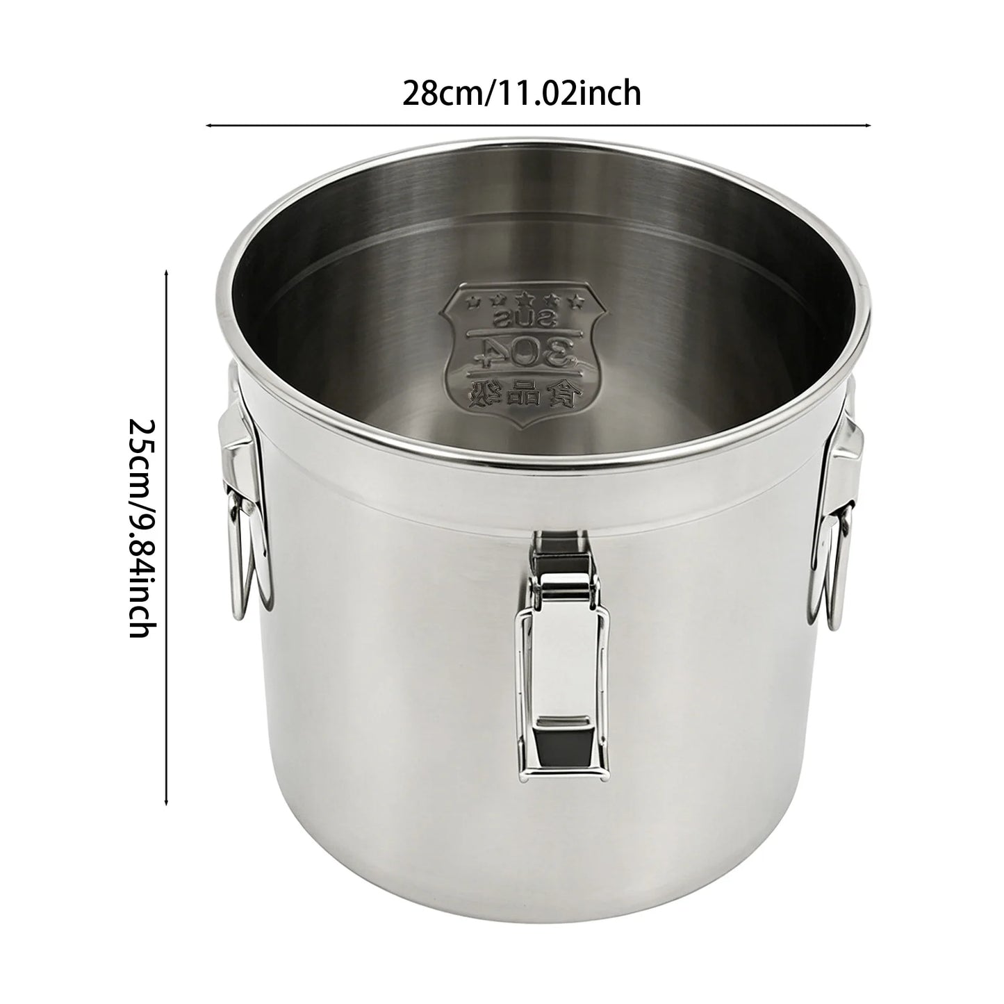 Stainless Steel Storage Bucket 12L, Metal Canister for Rice Flour Cereal Tea Spices, 304 Cylindrical Container, for Kitchen Restaurant Hotel, Dry Wet Food Storage, Silver, Polished
