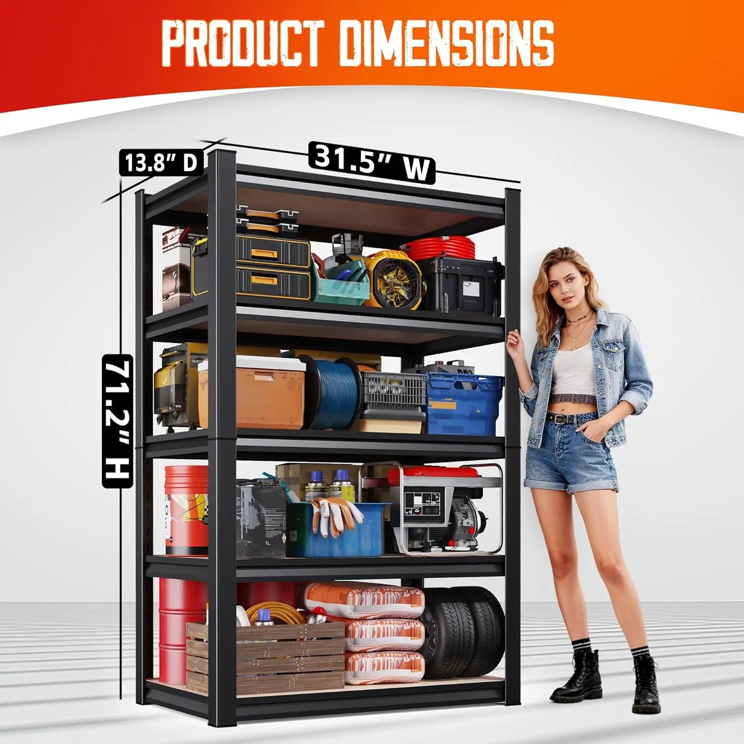 71"H-32"W-14"DGarage Shelving-5 Tier Garage Storage Shelves,Adjustable Heavy Duty Metal Shelving Unit and Storage, Customized