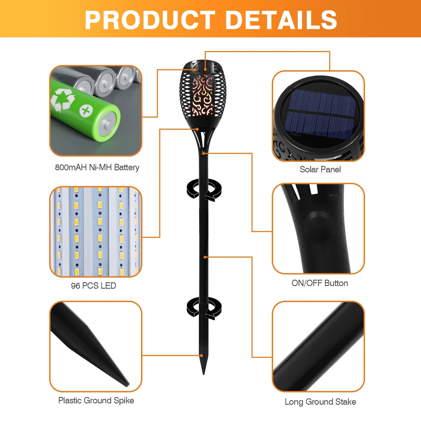 Solar Torch Lights Outdoor Waterproof Pathway Landscape Lighting Set