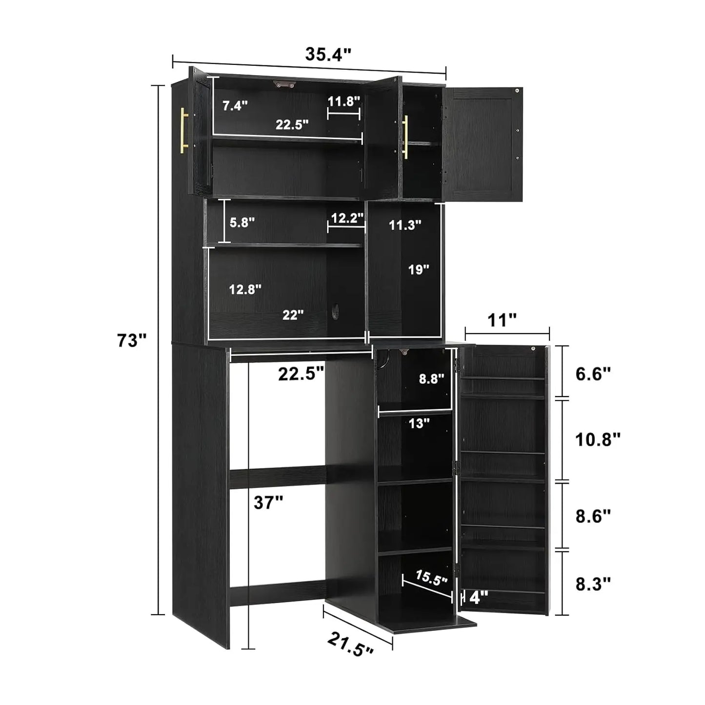 Tall Fluted Coffee Bar Cabinet With Mini Fridge Storage