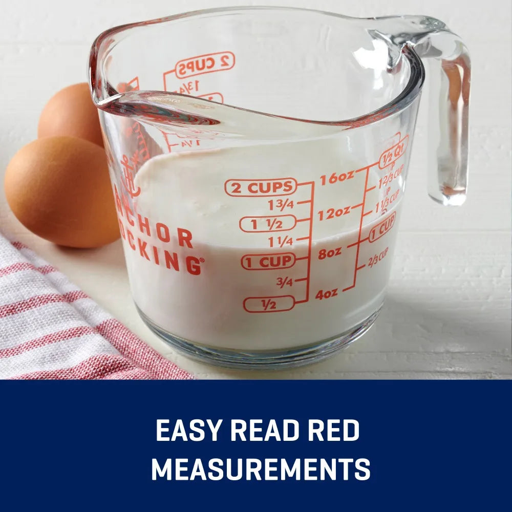 2 Cup Glass Measuring Cup with Spout and Handle Precise Liquid and Dry Food Kitchen Baking Cooking Tool Metric and US Ounce Measurement