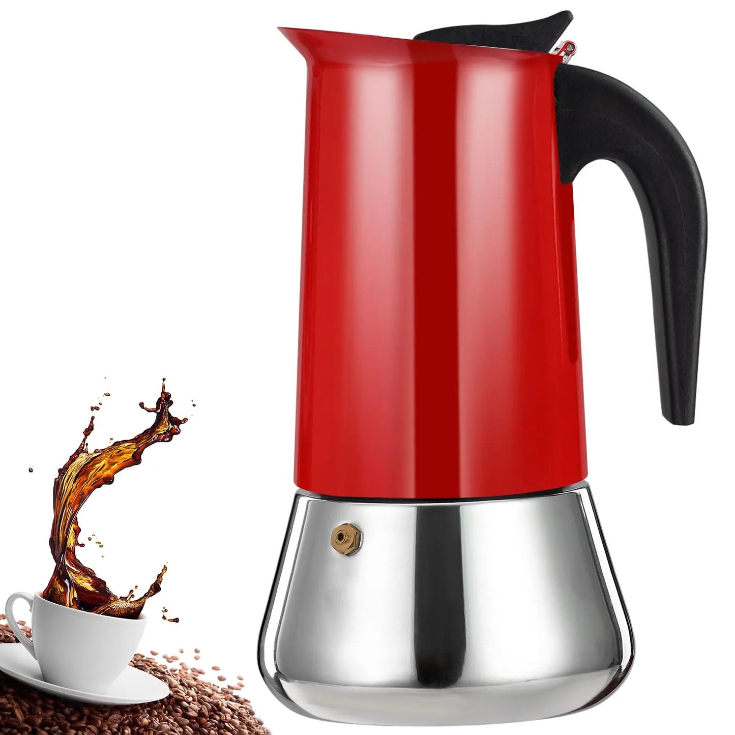 Food Grade Stainless Steel Stovetop Espresso Moka Pot with Safety Valve, Multi Capacity Italian Coffee Percolator, Gas Induction Camping Coffee Maker for Home Cafe Use