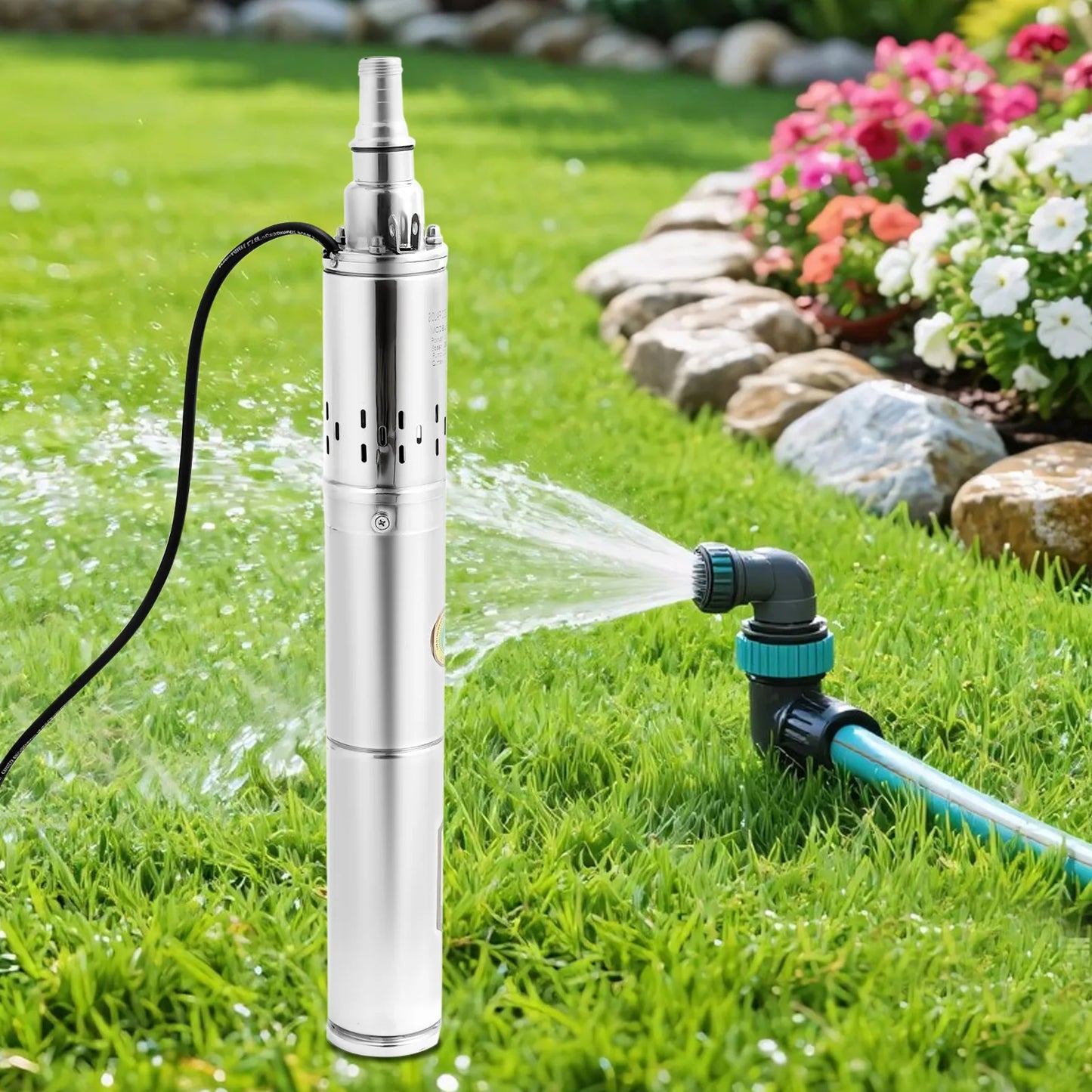 DC24V Deep Well Submersible Pump, 0.37KW Pure Copper Motor, 65m Max Head 2850RPM Overheat Protection Water Pump for Farm Irrigation Home Water Supply
