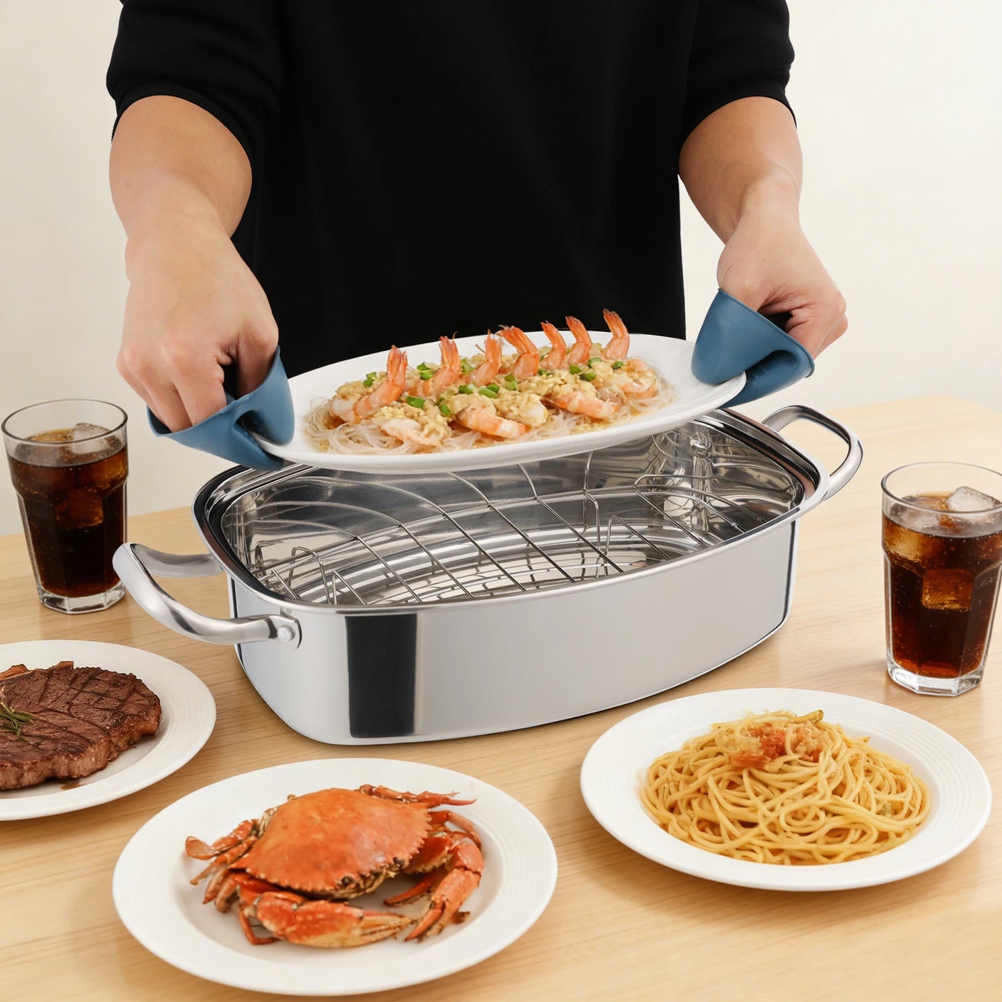 Bymaocar Stainless Steel Steamer Pot With Double Layer Ceramic Plate