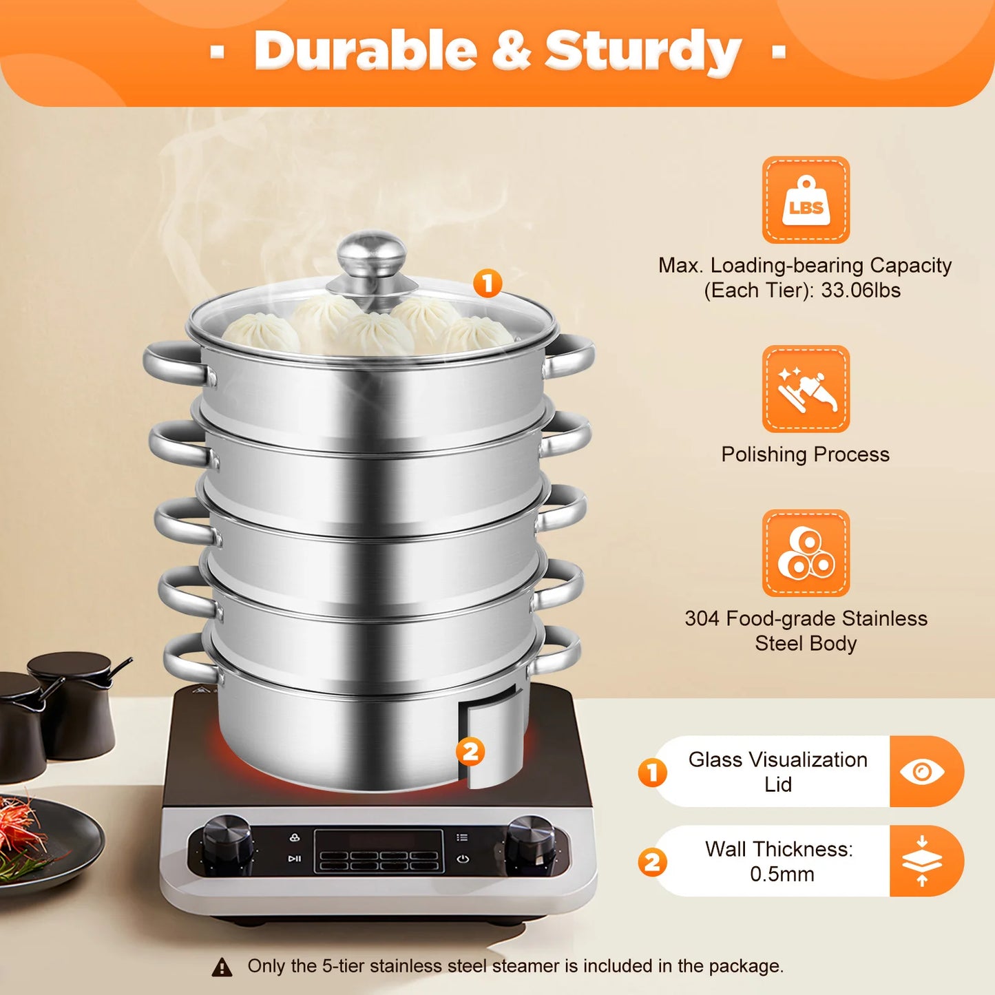 Stainless Steel Steamer Pot With Lid And Handles Dishwasher Safe