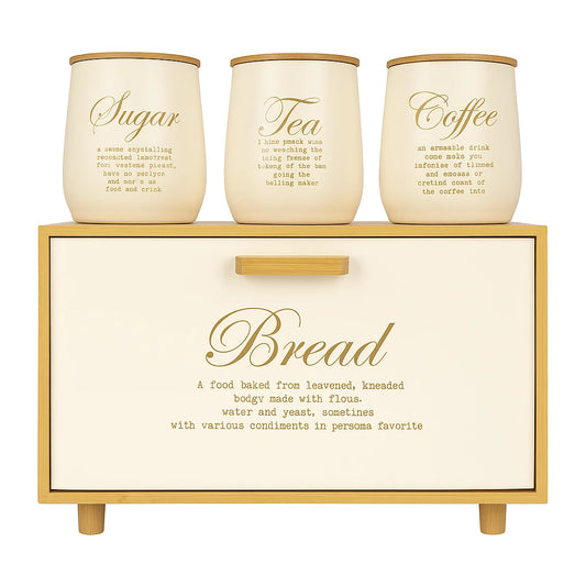 Bread box for kitchen countertop, large bread storage container for homemade bread, with coffee, sugar, tea kitchen organiser, wooden farmhouse bread box storage for kitchen countertop corners, cabinets, cupboards