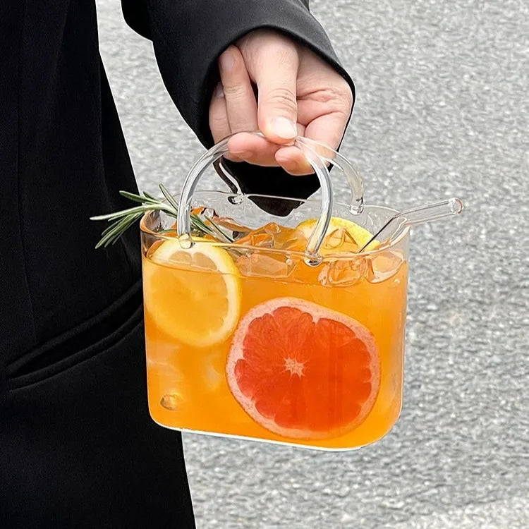 Creative Portable Handbag Glass Cup With Straw Fruit Wine Glass