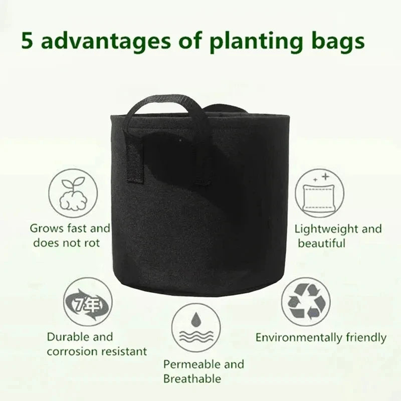 10pcs Grow Bags 5 Gallon Garden Planting Nonwoven Fabric Pots with Reinforced Handle Black
