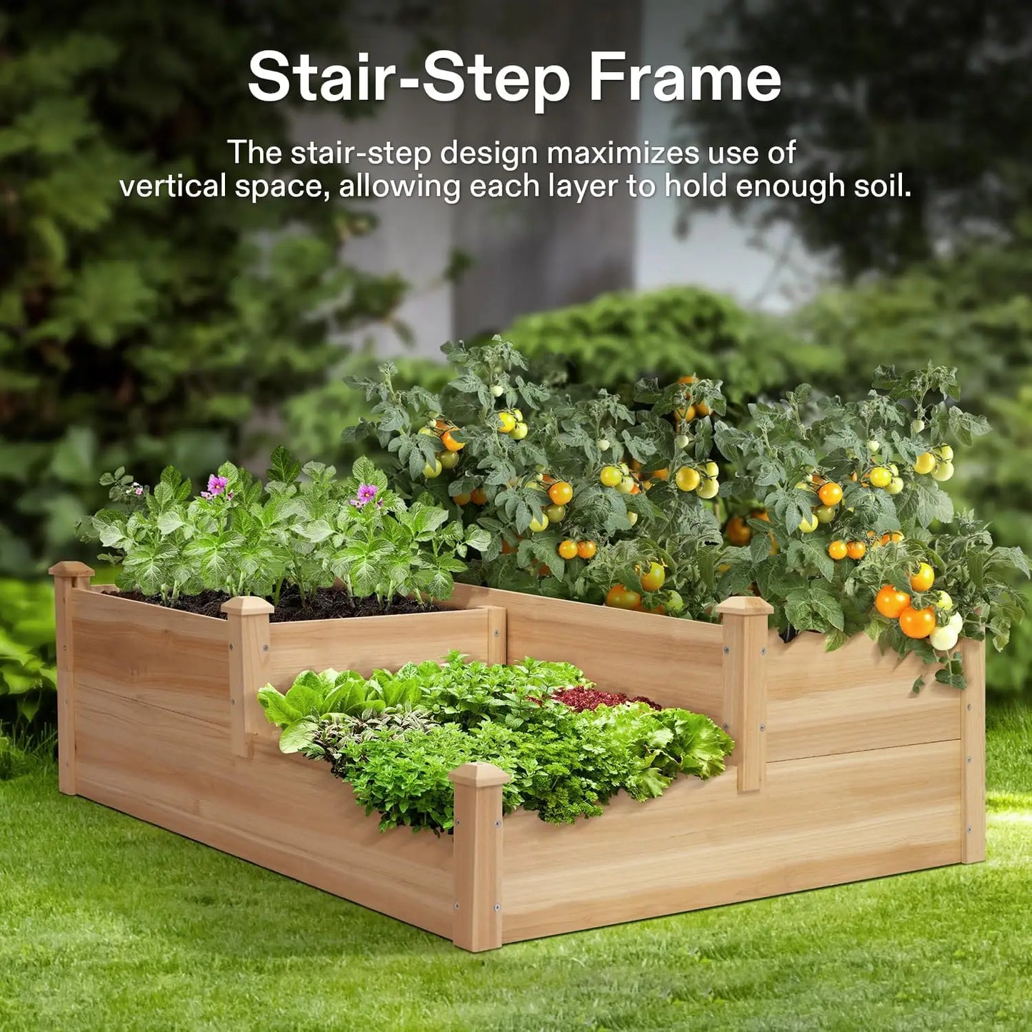 3-Tier Wooden Raised Garden Bed For Outdoor Planting