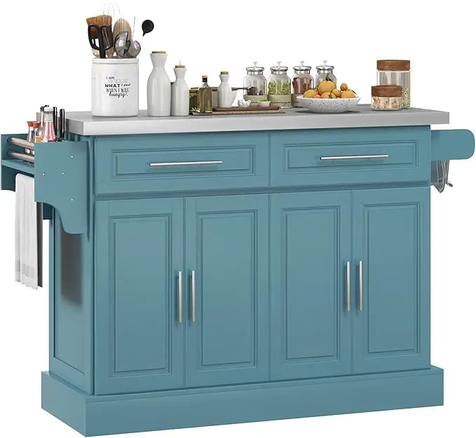 Rolling Kitchen Island Cart With Wheels Portable Stainless Steel Top