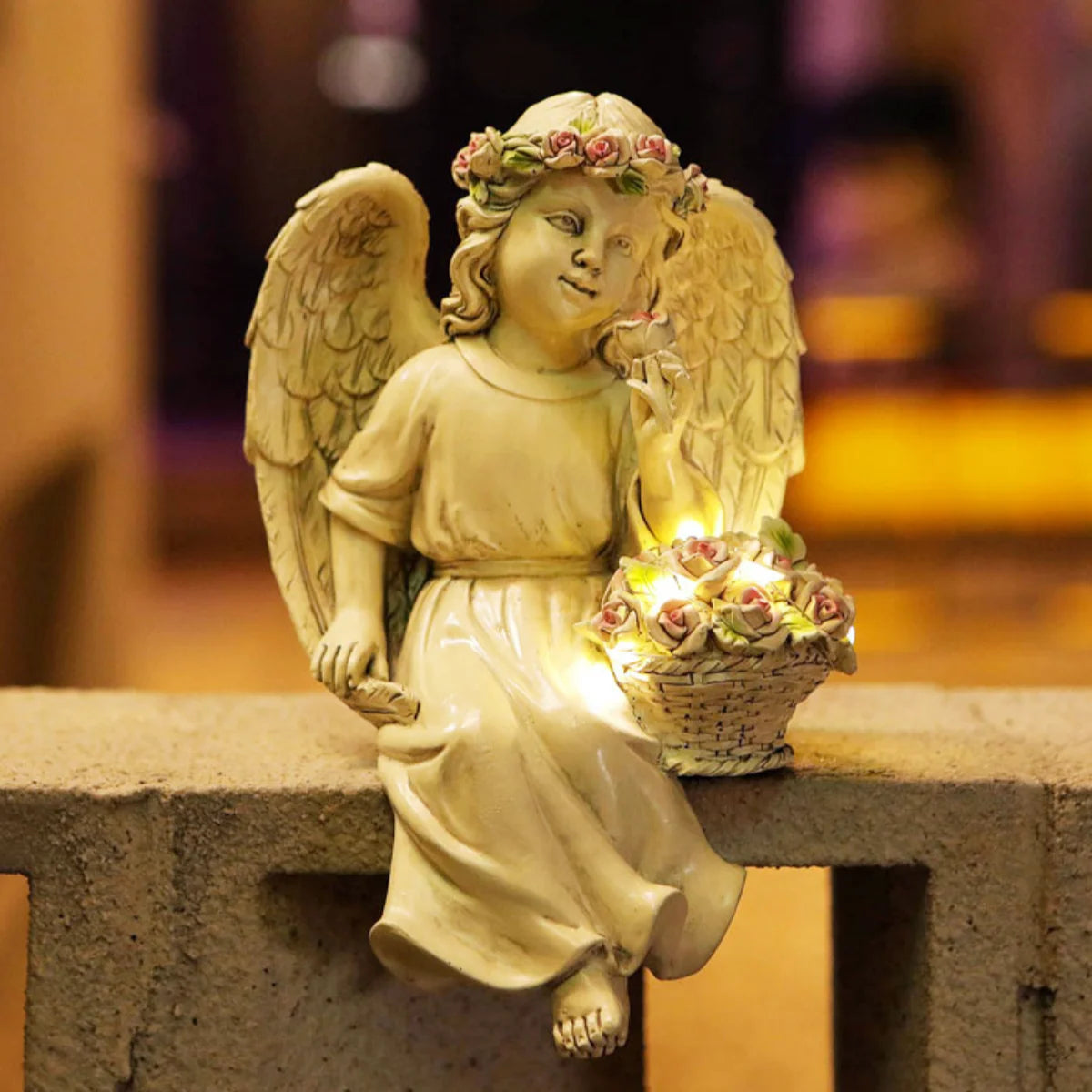 Outdoor Garden Solar Statue Light, Solar Garden Angel Statue Solar, Resin Garden Tableside Flower Basket Angel Statue Light, Resin angel holding flower basket decoration ornament, for Outside Yard Lawn Home Decor