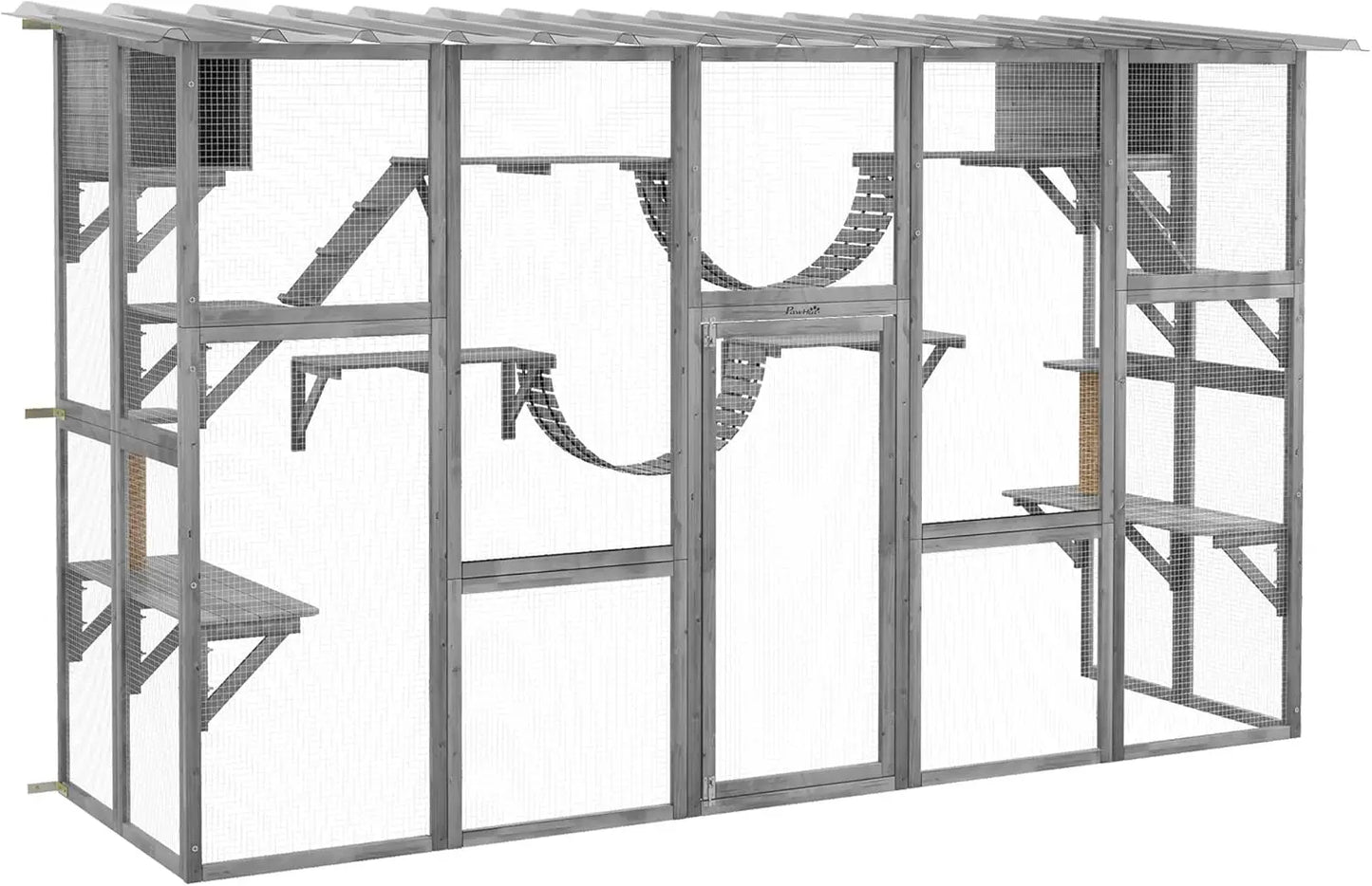 Outdoor Cat Enclosure Window With Weatherproof Roof And Wooden Frame