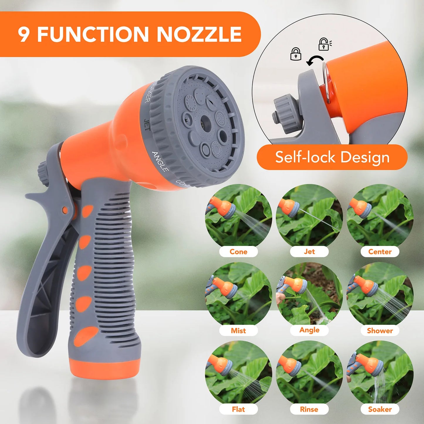 Retractable & Wall-Mounted Garden Hose Reel - 1/2" x 65FT/100FT with 9-Function Sprayer, Auto Rewind, 180° Swivel, Any Length Lock - Durable Garden Irrigation Tool