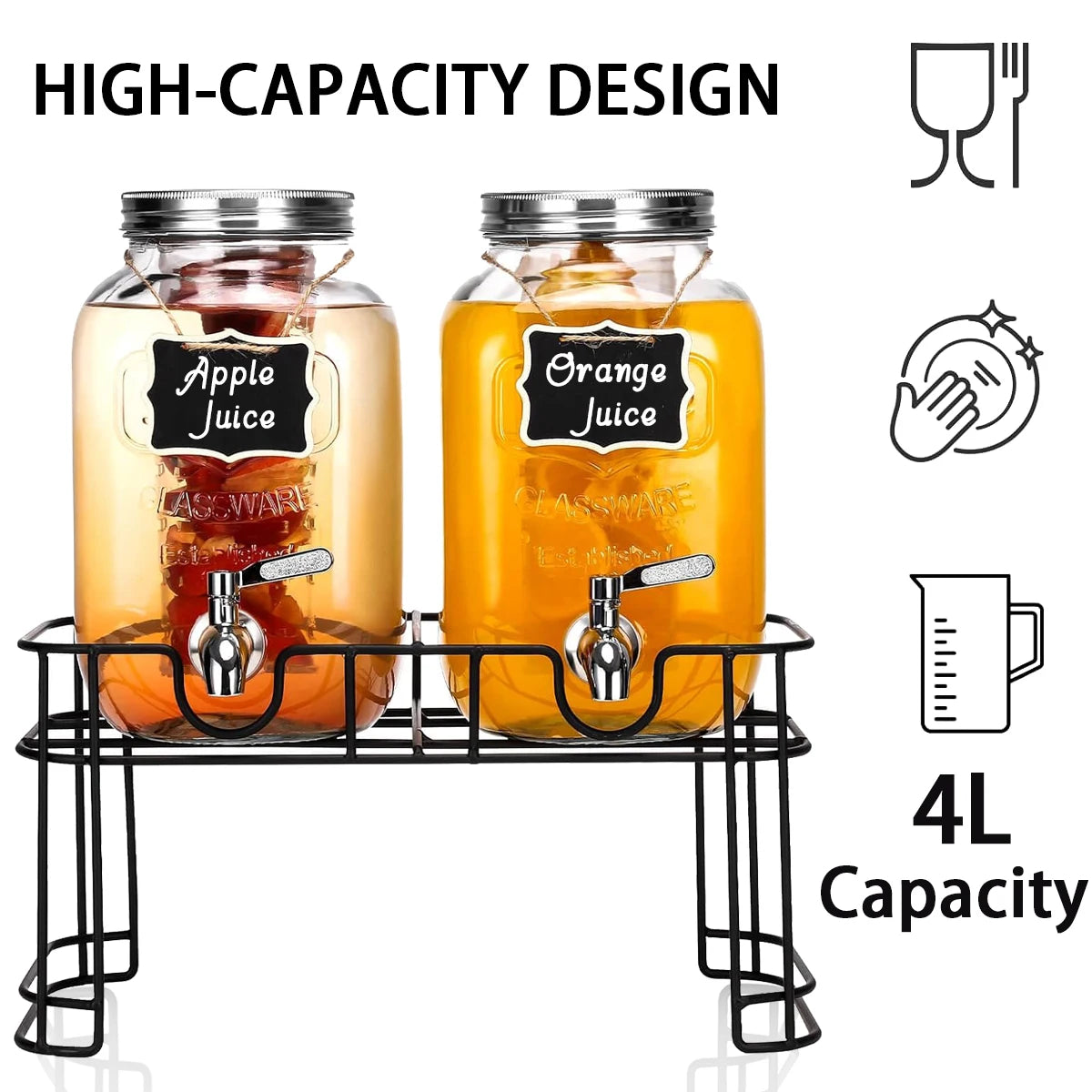 Drink Dispenser Dual Pack Glass With Stand And Stainless Faucet