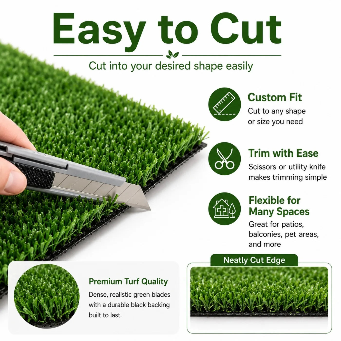 6FT X 10/15/20/25FT Artificial Grass Turf Mat, 0.4 Inch Pile Height, Heavy Duty Synthetic Lawn Rug, Indoor Outdoor for Patio, Balcony, Backyard, Garden, Garage, Pet Area & Chicken Coop