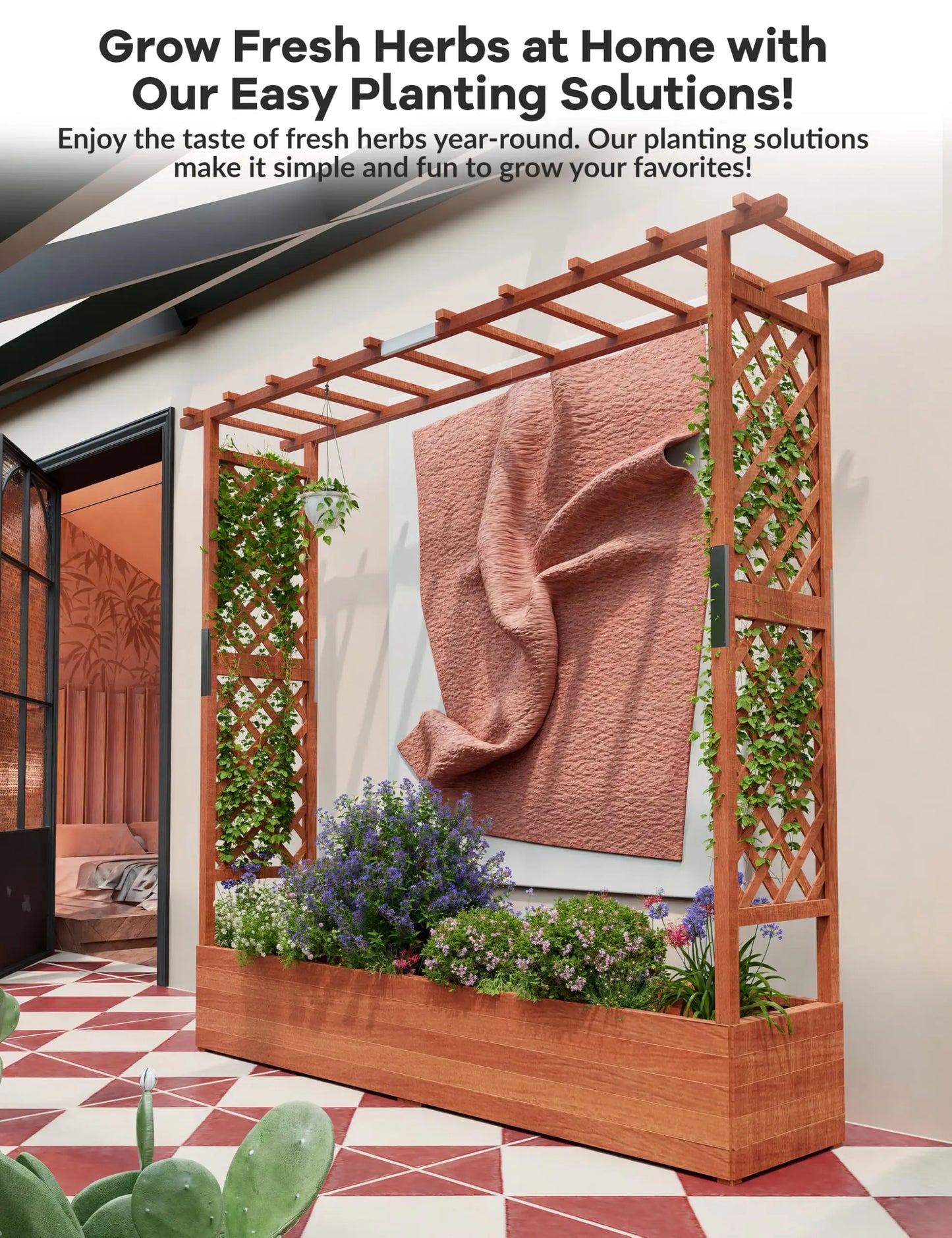 HiMISS Elevated Wooden Garden Bed With Trellis System
