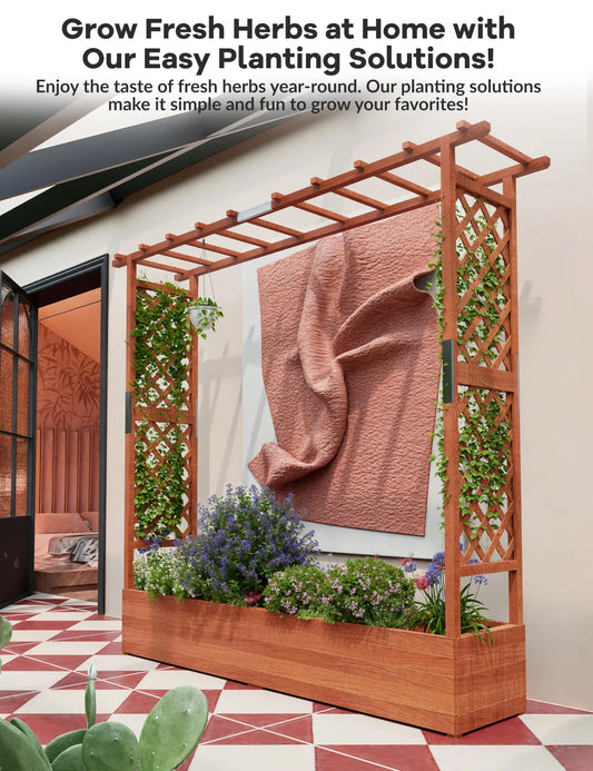 HiMISS Elevated Wooden Garden Bed With Trellis System
