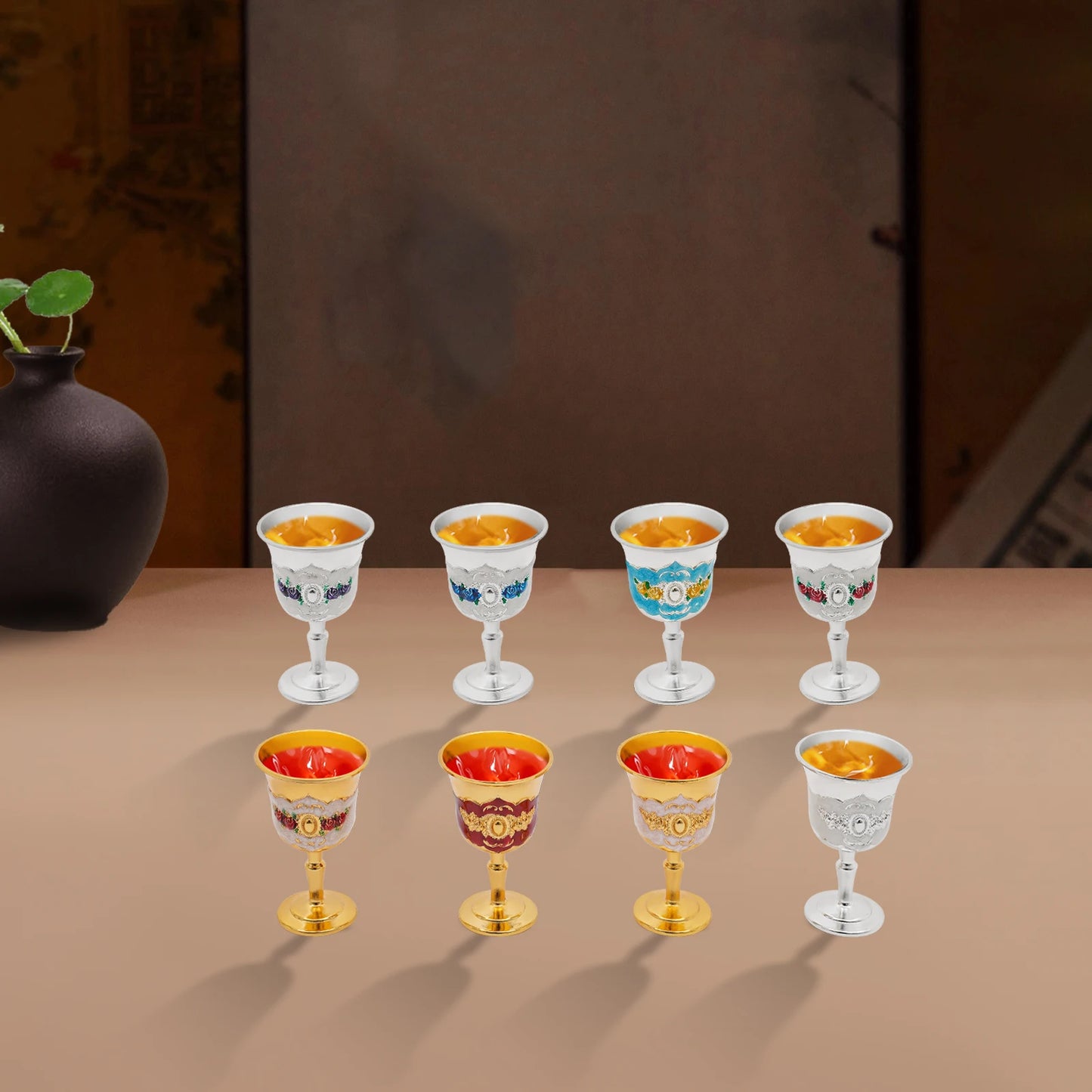 8-Piece Wine Goblet Set With Electroplated Gold And Silver Finish